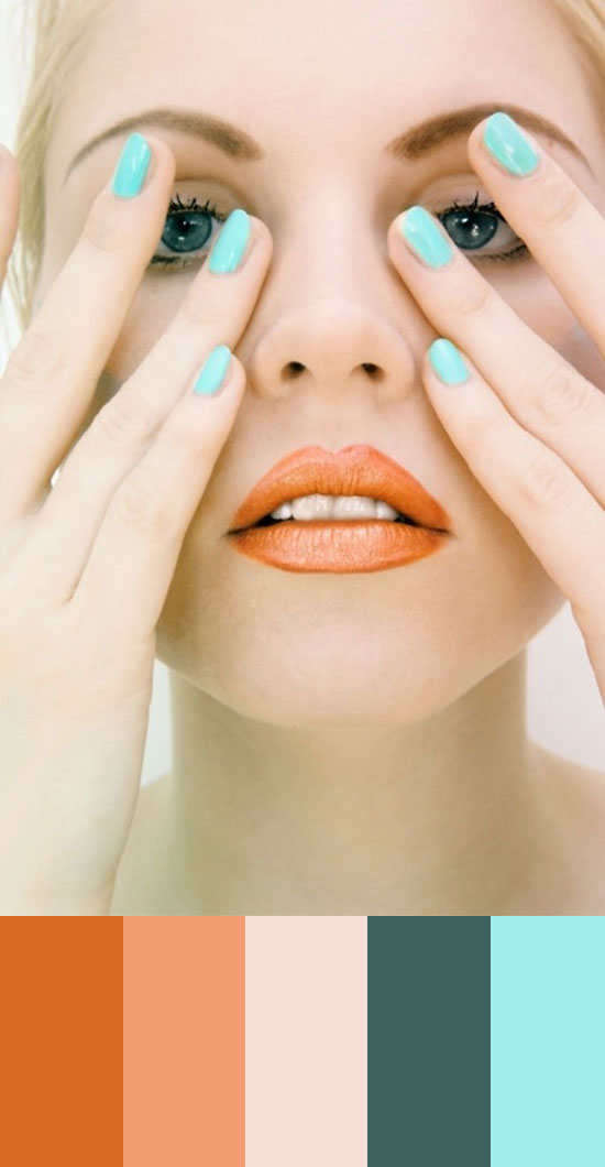 Color Study, blue nails with an orange lip, stanley patzold, 48