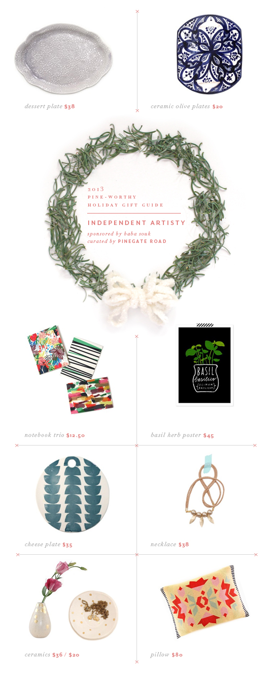 2013 PINE-WORTHY HOLIDAY GIFT GUIDE | independent artisty | PINEGATE ROAD