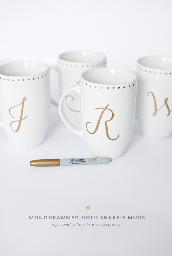 DIY monogrammed gold sharpie mugs | PINEGATE ROAD