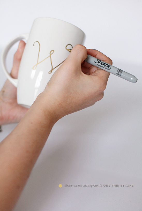 DIY monogrammed gold sharpie mugs | draw on the monogram | PINEGATE ROAD