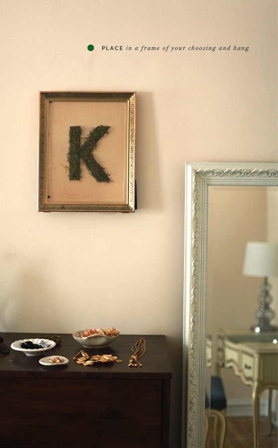 mossy monogram wall art | place mossy monogram in a frame and hang | PINEGATE ROAD