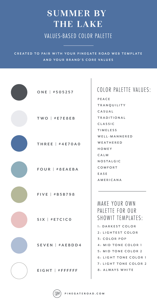 Value-based color palettes for a classic and timeless brand: Summer by the lake